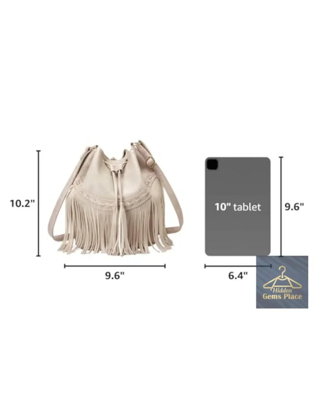 Vintage Fringe Bucket Bag with Drawstring - Faux Leather Crossbody
